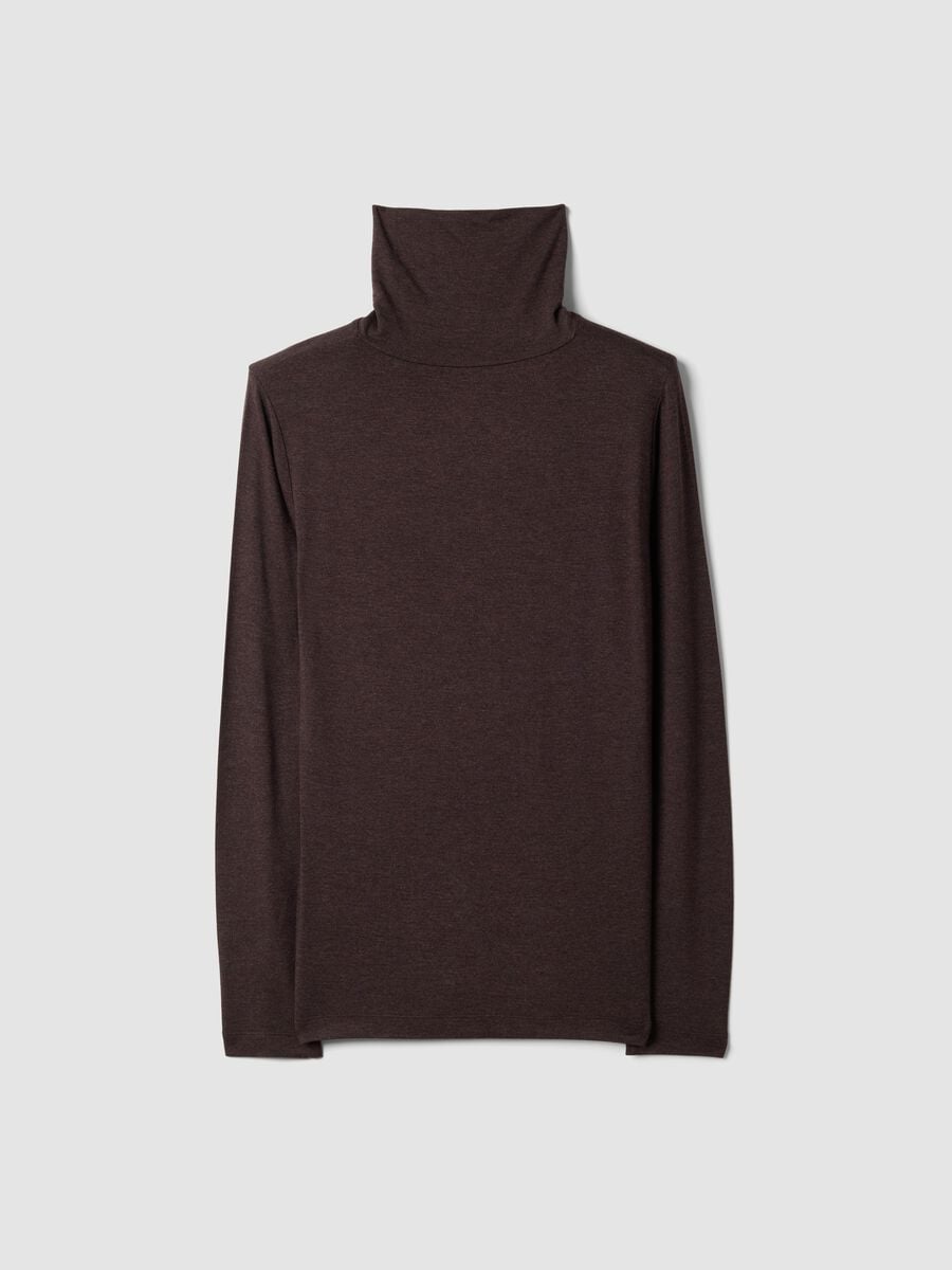 Braunes Shirt aus elastischer Viskose mit Stehkragen, Regular Fit_6
