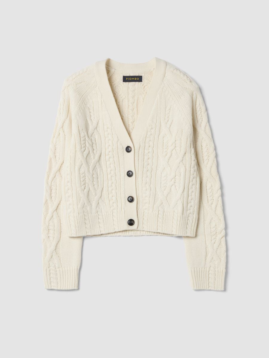 White wool-blend cardigan with deep V-neck, regular fit_0