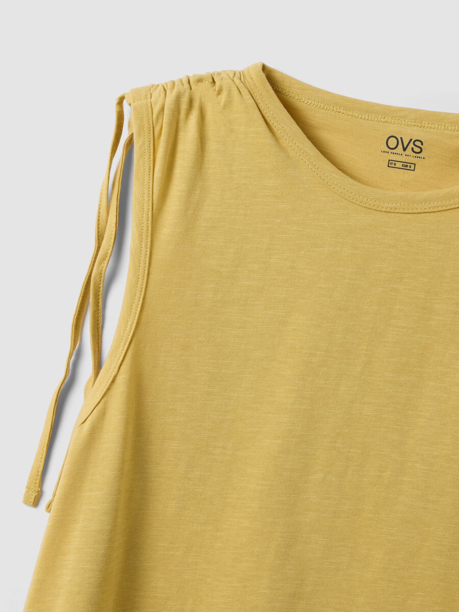 Yellow pure cotton tank top with shoulder ties_5