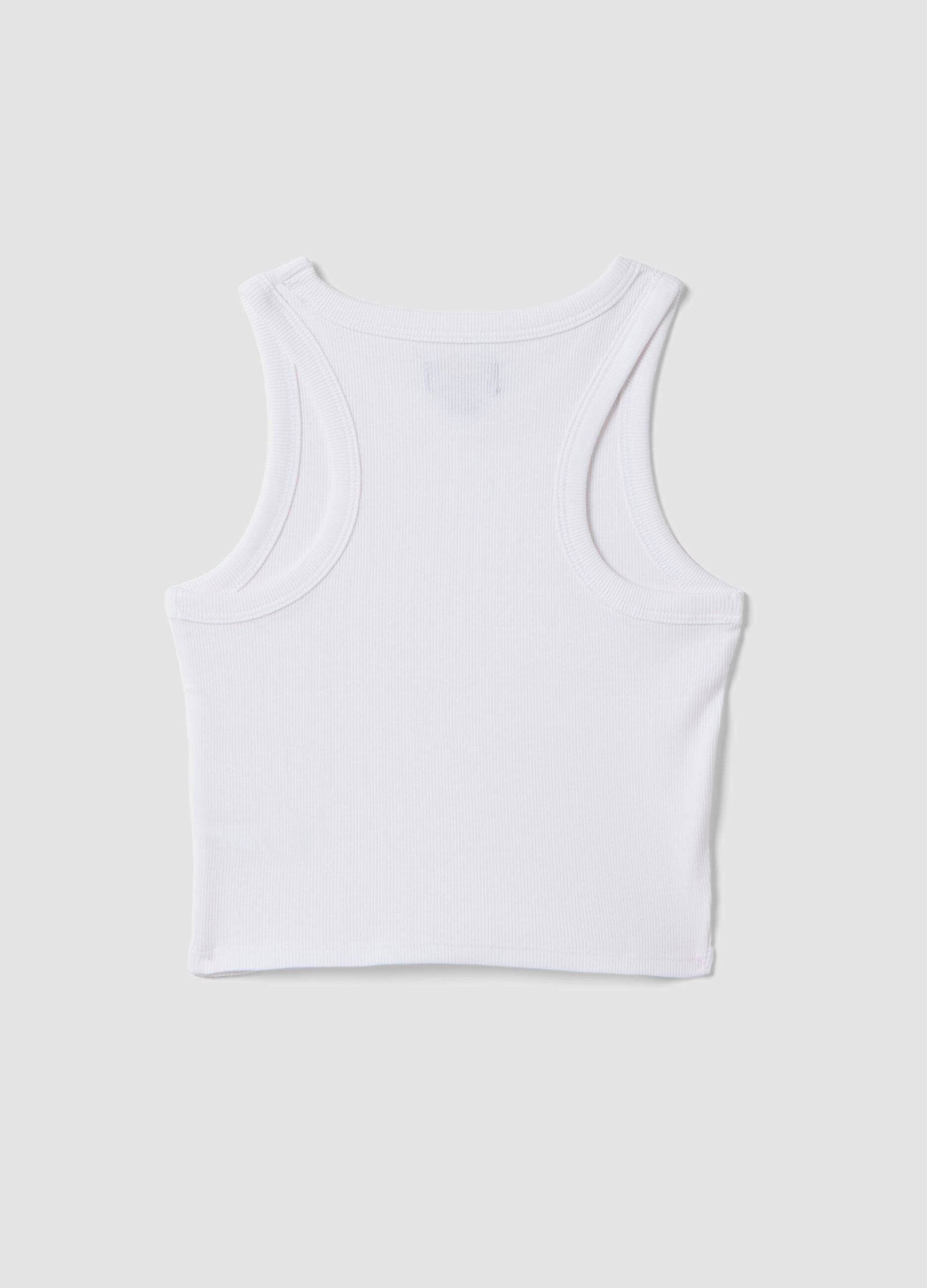 Girls&rsquo; white ribbed fitted stretch-cotton vest top