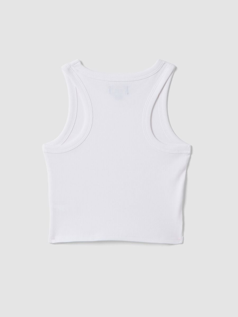 D&eacute;bardeur blanc fille c&ocirc;tel&eacute; en coton stretch, coupe ajust&eacute;e_4