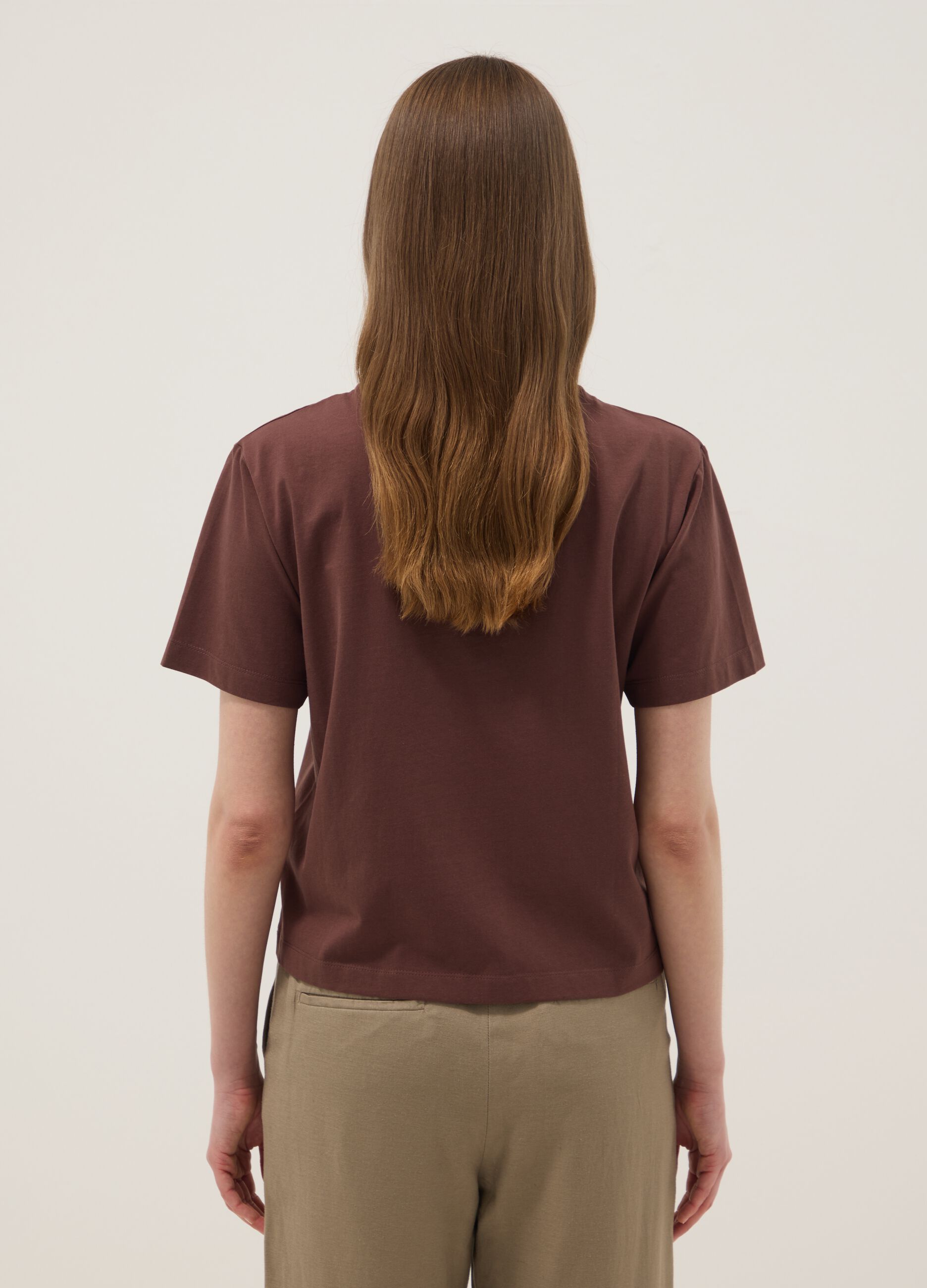 Brown short-sleeved pure cotton T-shirt