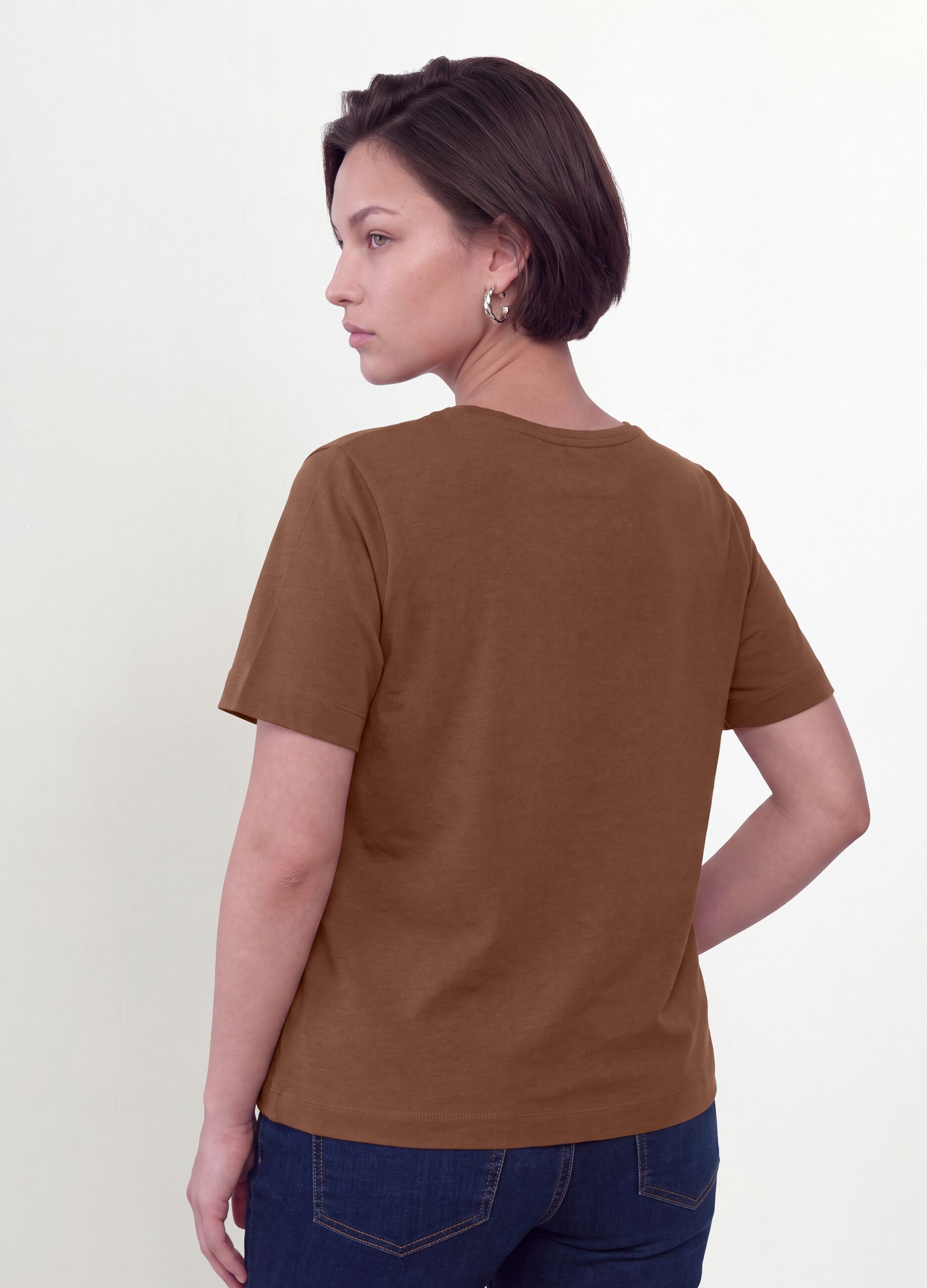 Braunes T-Shirt aus reiner Baumwolle mit Floral-Print, Regular Fit
