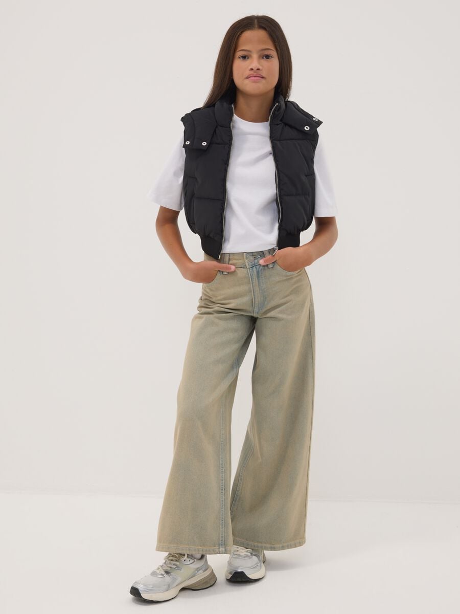 Girls&rsquo; grey wide-leg pure cotton jeans_0