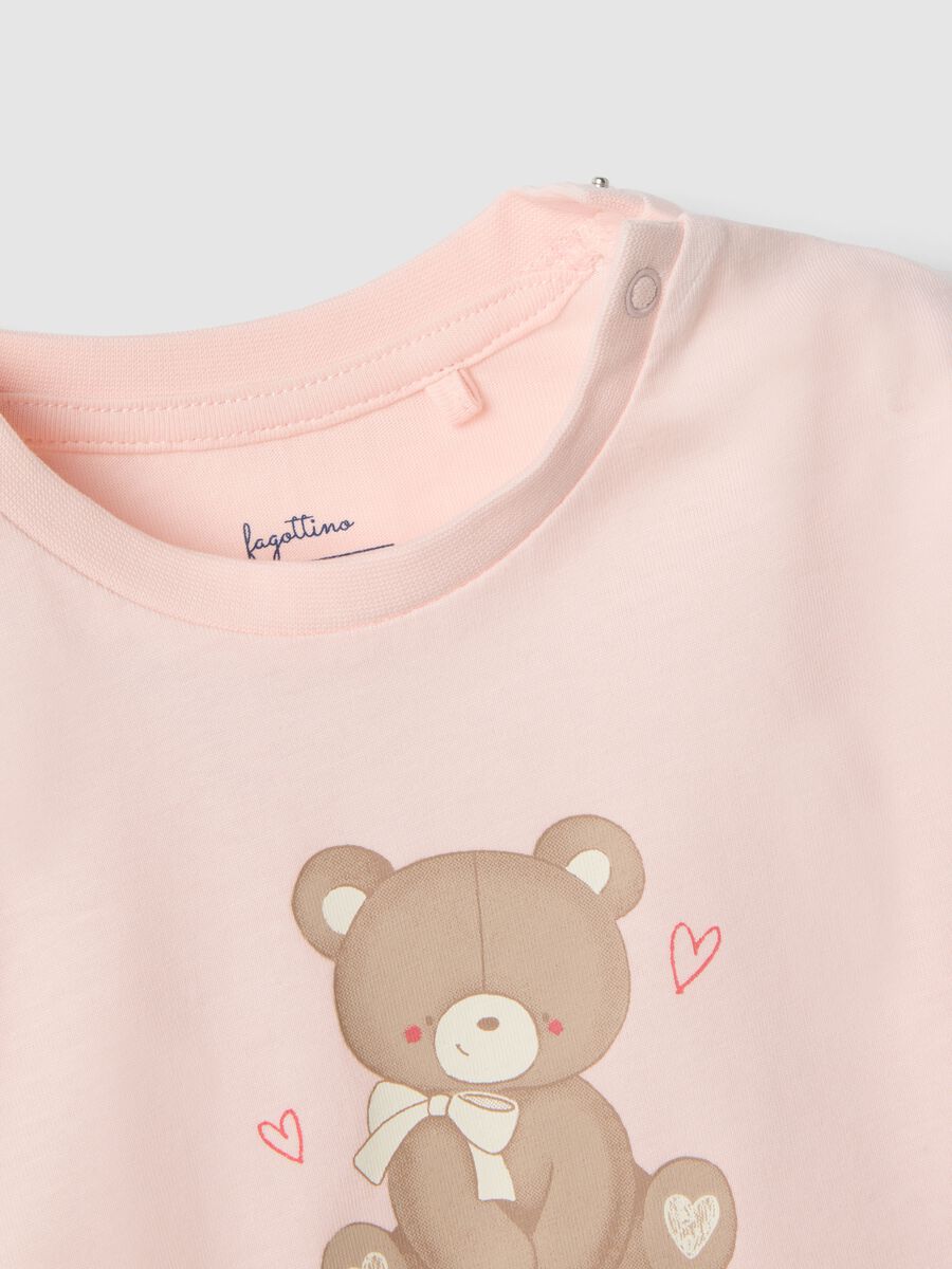 Pijama rosa de algod&oacute;n puro para beb&eacute; ni&ntilde;a con estampado de osito, corte regular_2