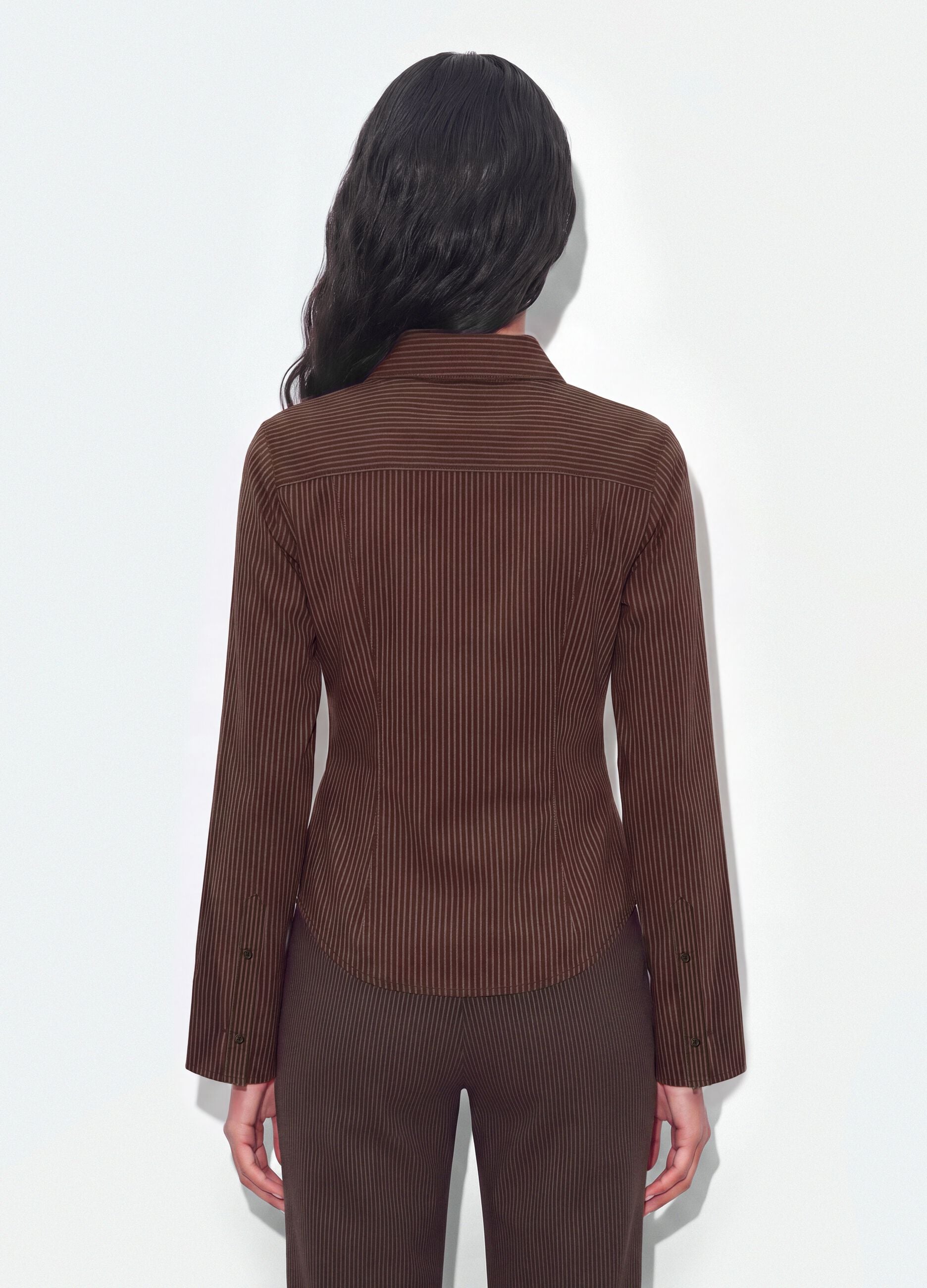 Brown striped slim-fit pure cotton poplin shirt