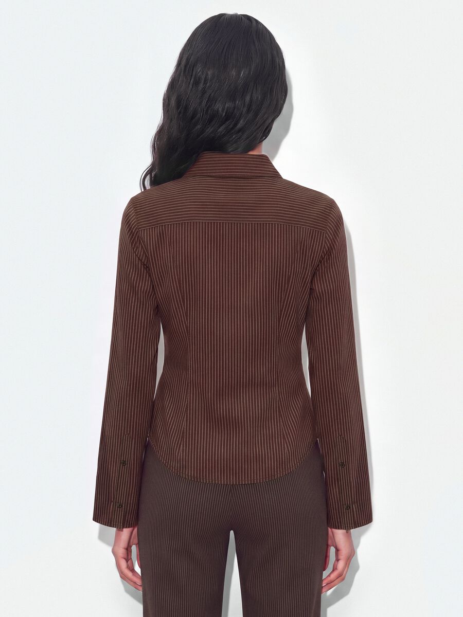 Brown striped slim-fit pure cotton poplin shirt_2