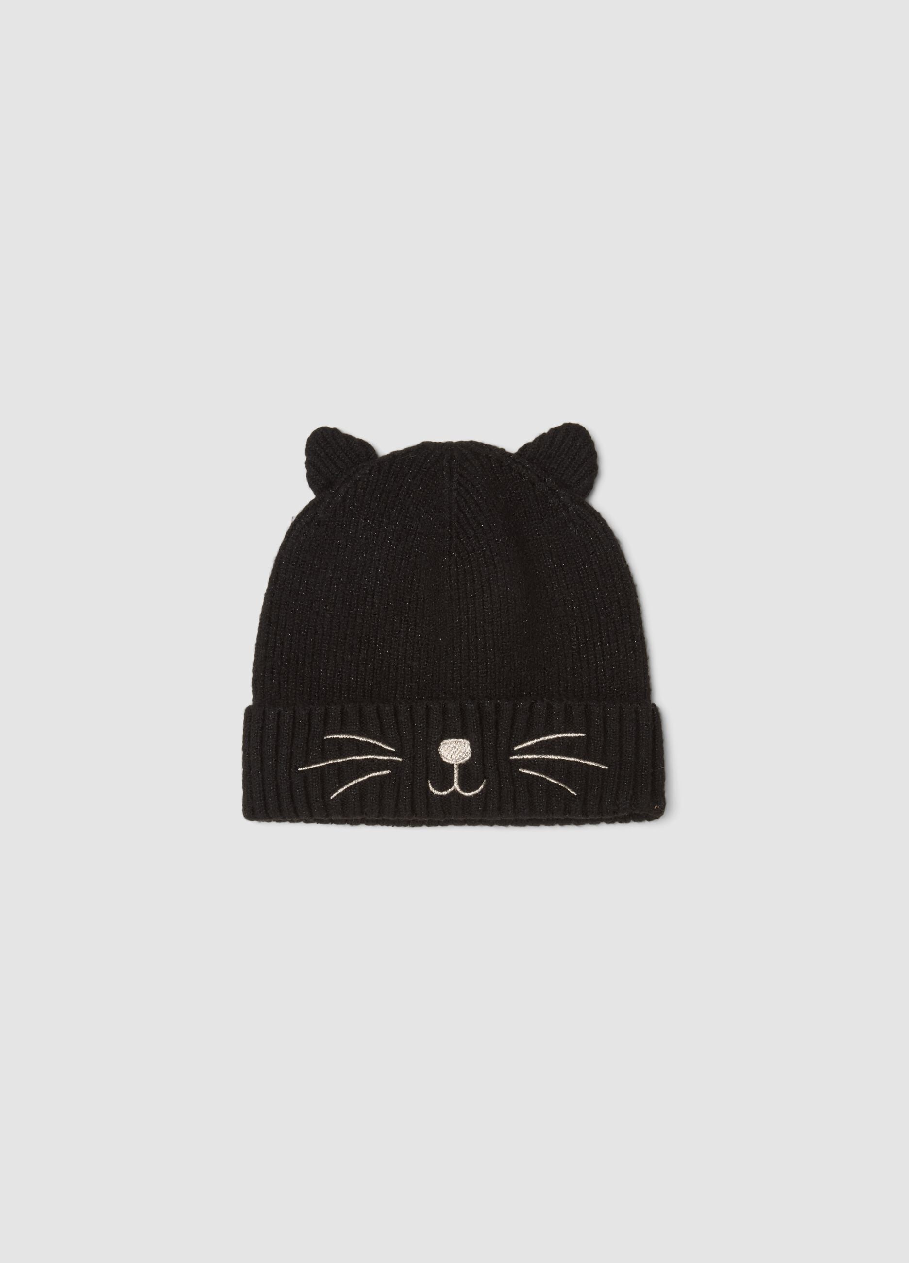 Cappello nero in tessuto elasticizzato con orecchie