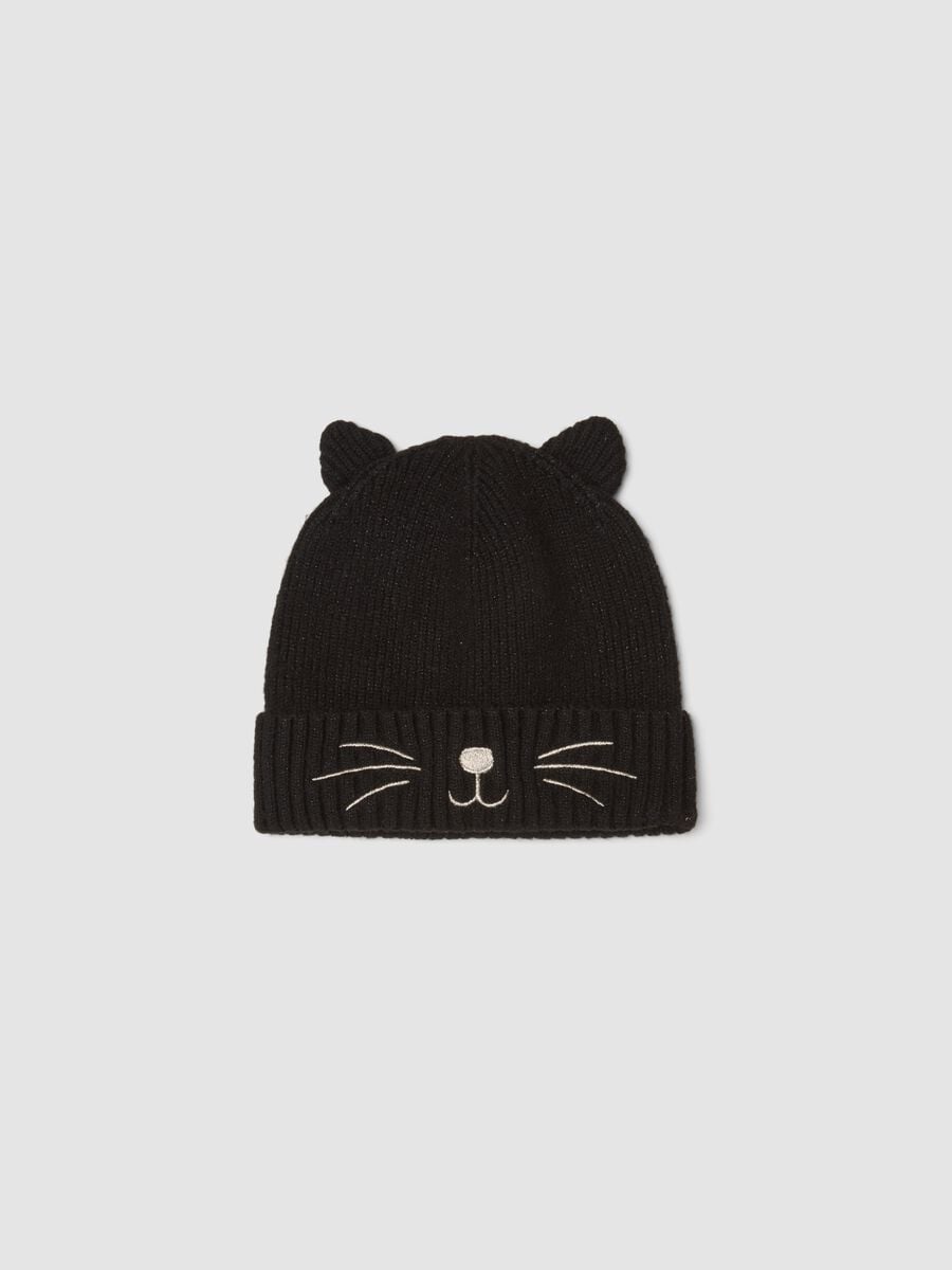 Gorro preto em tecido el&aacute;stico com orelhas_0