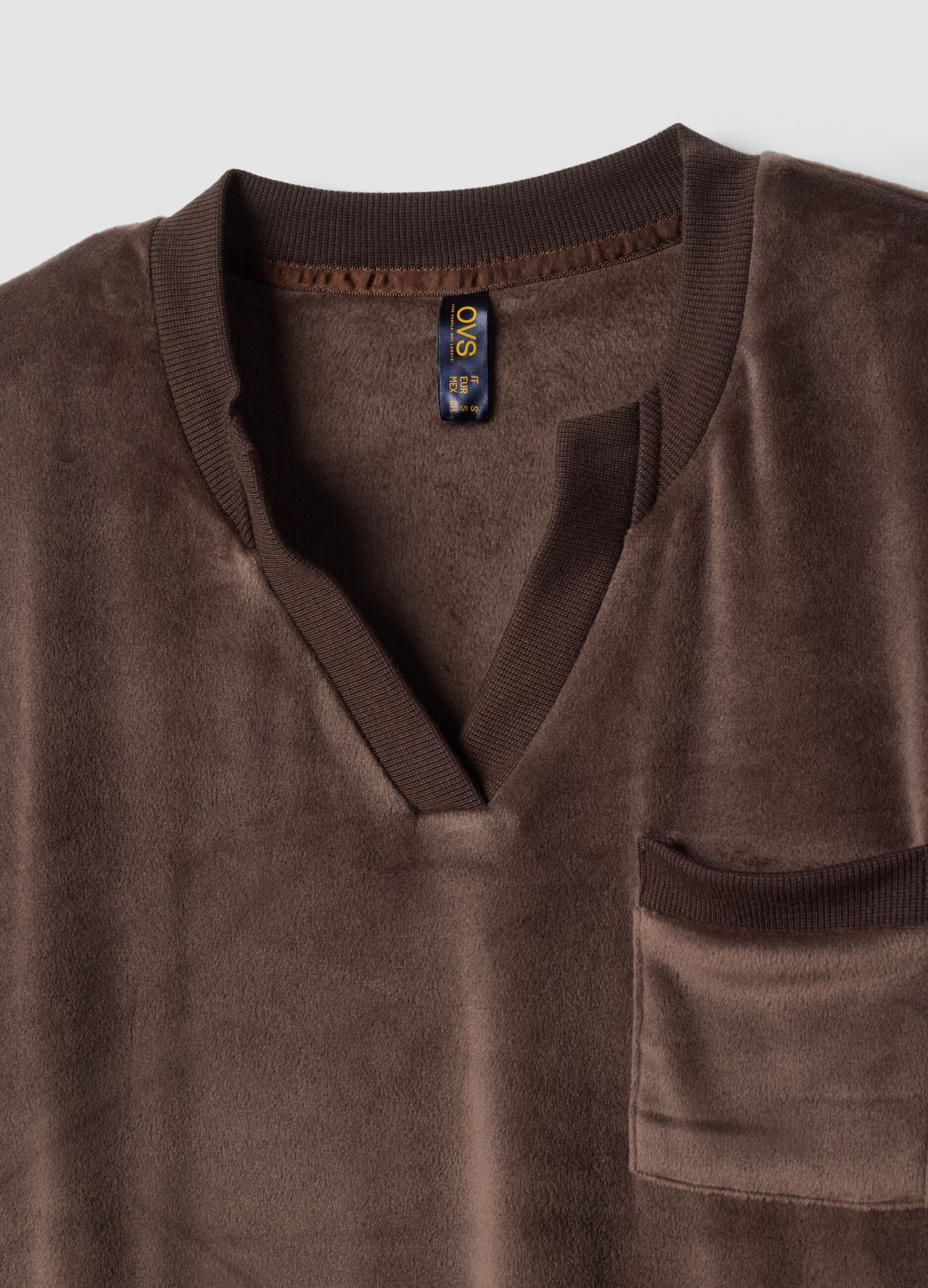 Brown stretch V-neck pyjama top