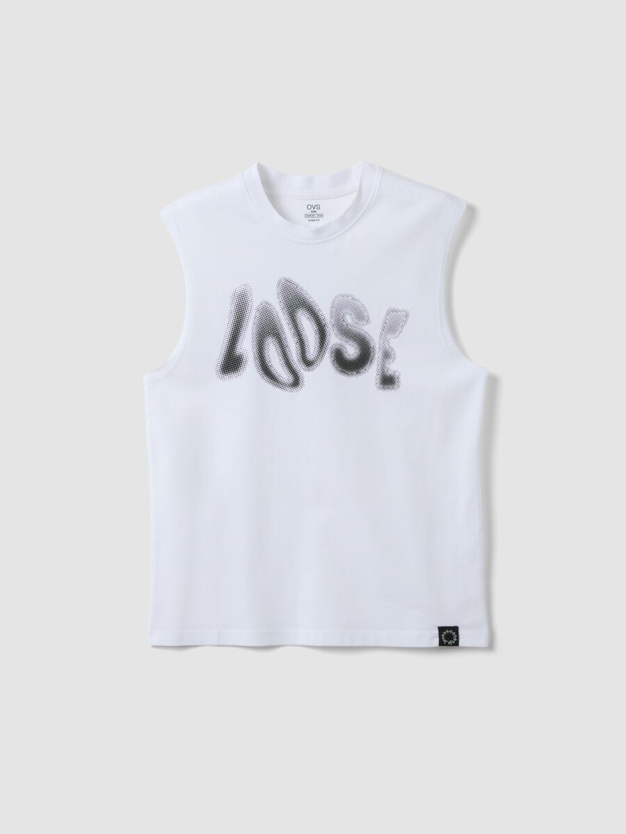 Camisola de al&ccedil;as branca 100% algod&atilde;o para rapaz, corte oversized_0
