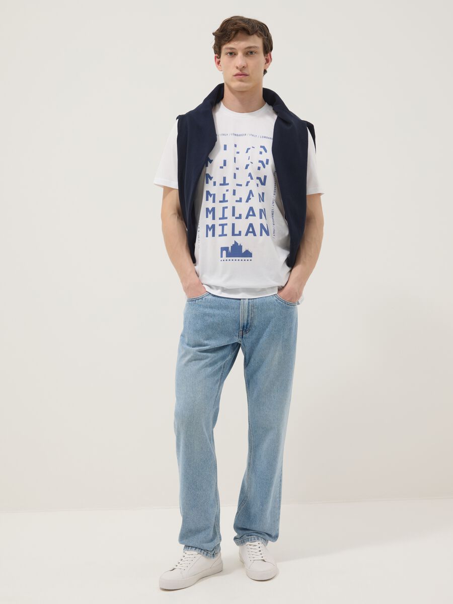 Wei&szlig;es T-Shirt aus reiner Baumwolle mit Print, Regular Fit_1