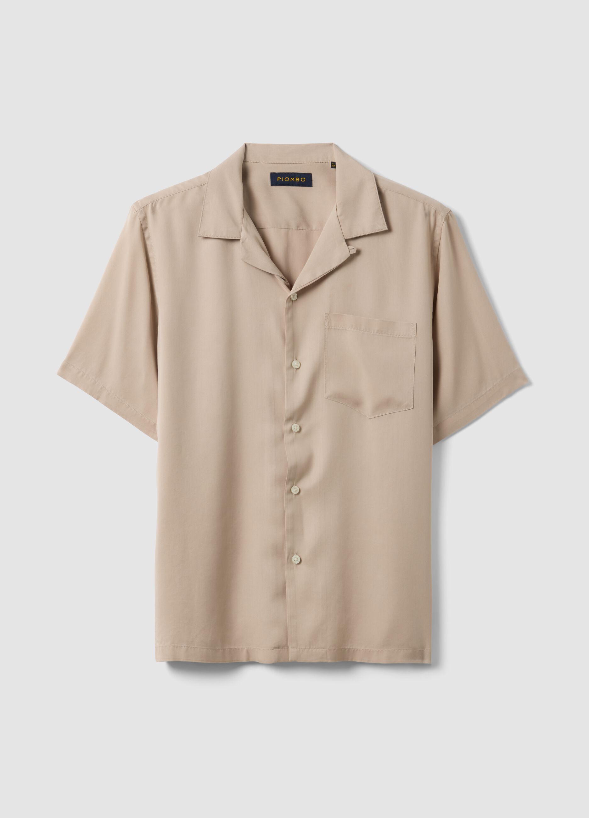 Beige pure-viscose shirt with bowling collar