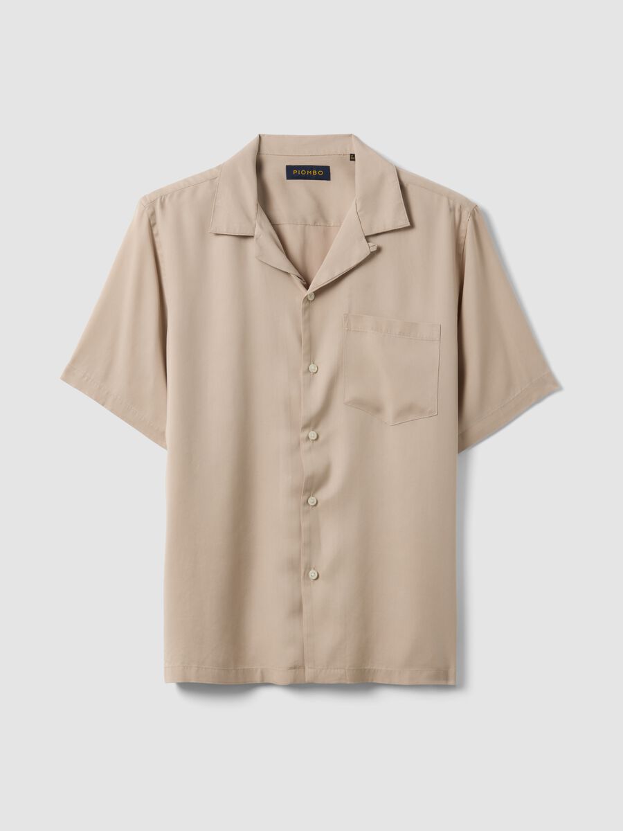 Beige pure-viscose shirt with bowling collar_4