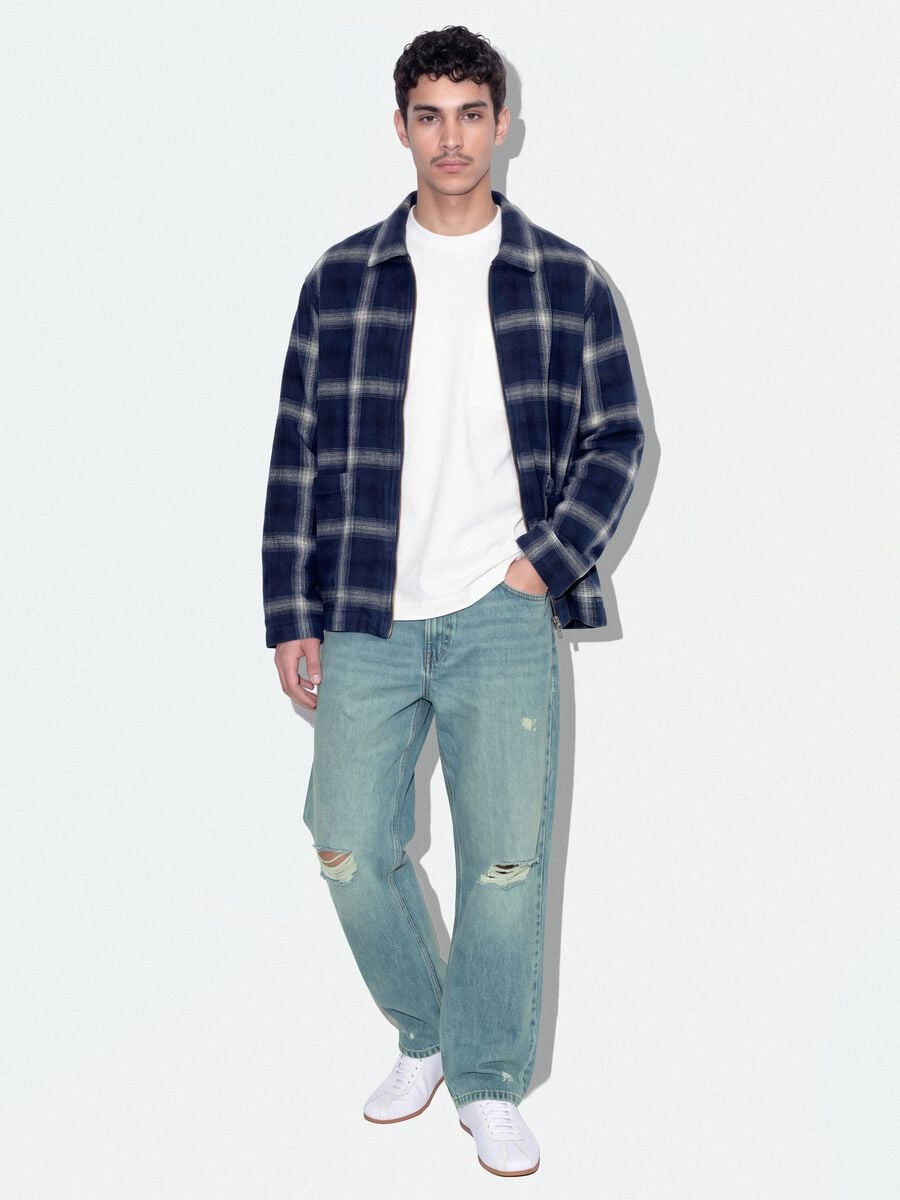 Plava cropped ko&scaron;ulja od čistog pamuka na karo s patentnim zatvaračem, oversized kroj_1