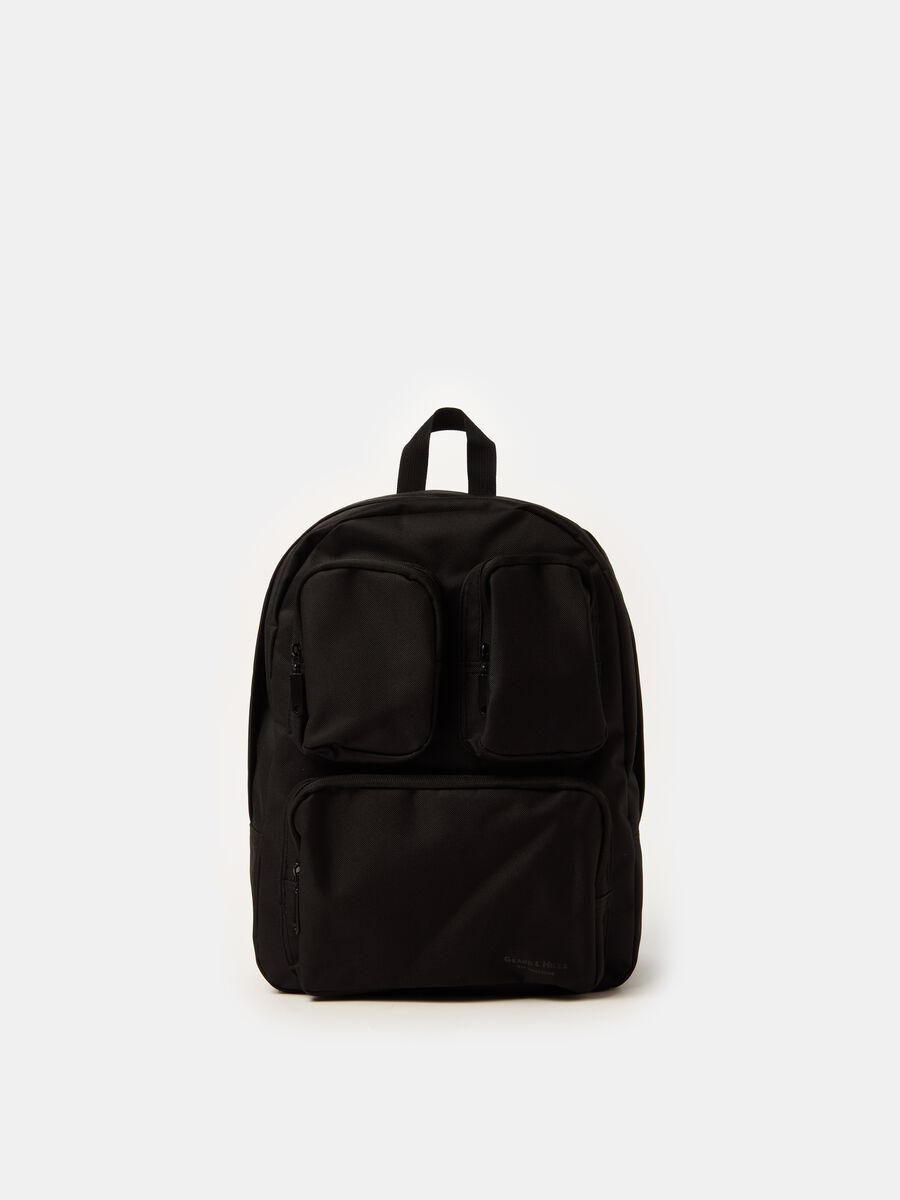 Backpack with external pockets and logo print_0