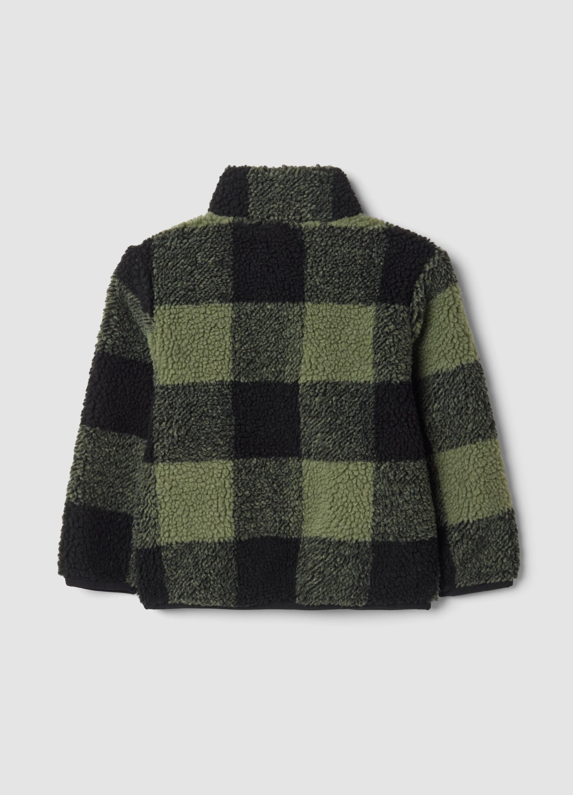 Green and black check sherpa sweatshirt with zip, oversized fit