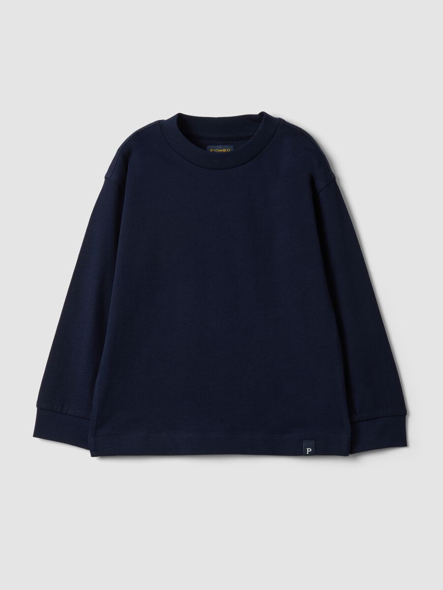 Blue long-sleeve crew-neck pure cotton T-shirt for boys_0