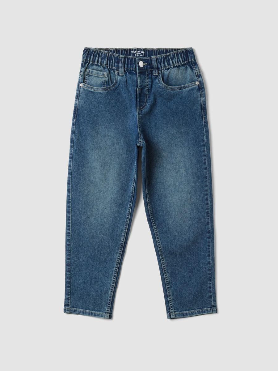 Jeans azuis em algod&atilde;o el&aacute;stico com cintura el&aacute;stica, comfort fit_0