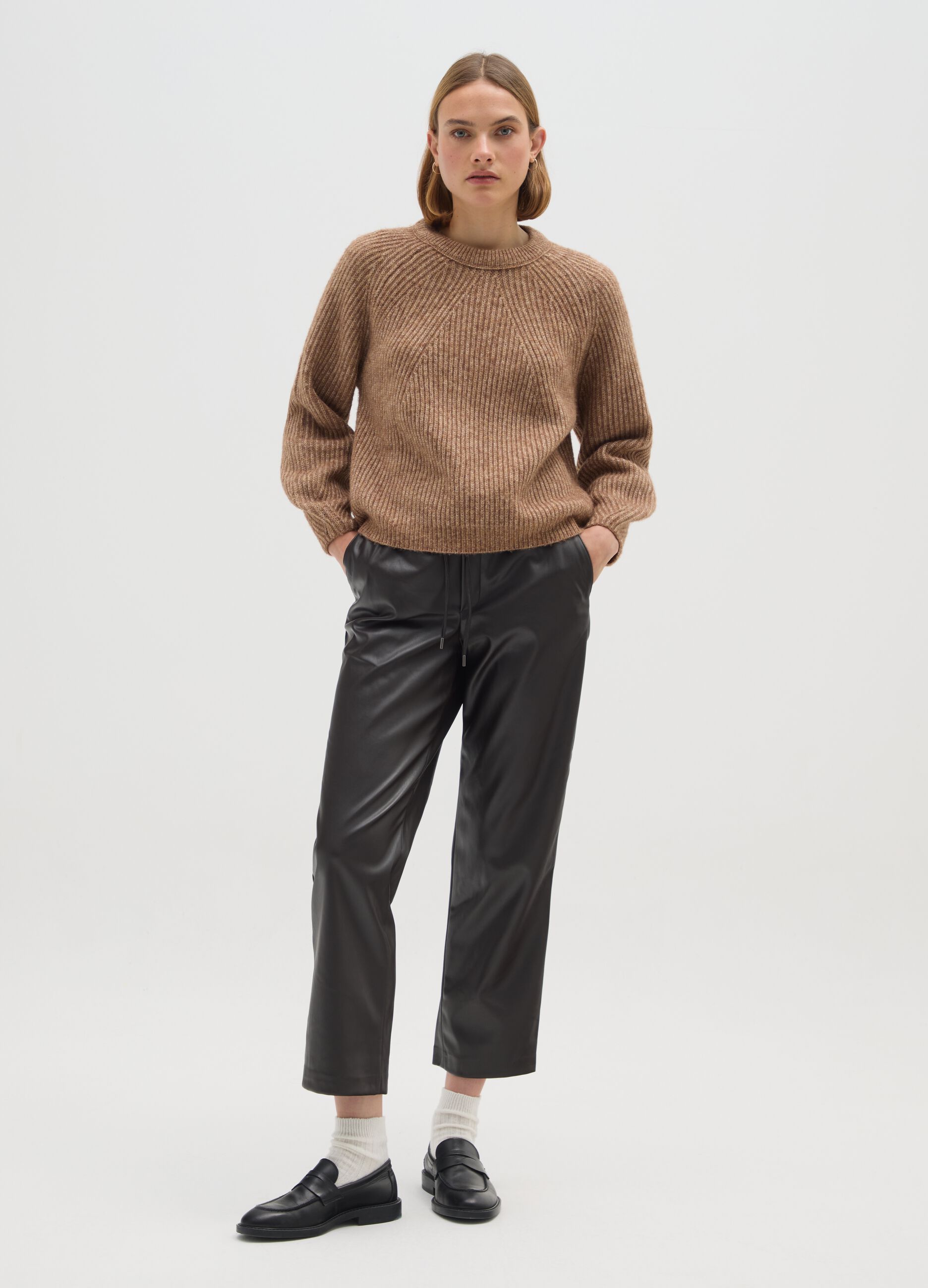 Black Leggings in Mixed Fabric