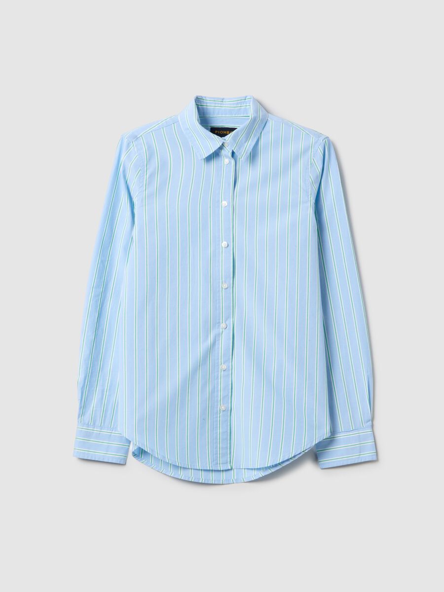 Light blue pure cotton striped shirt with regular fit_0