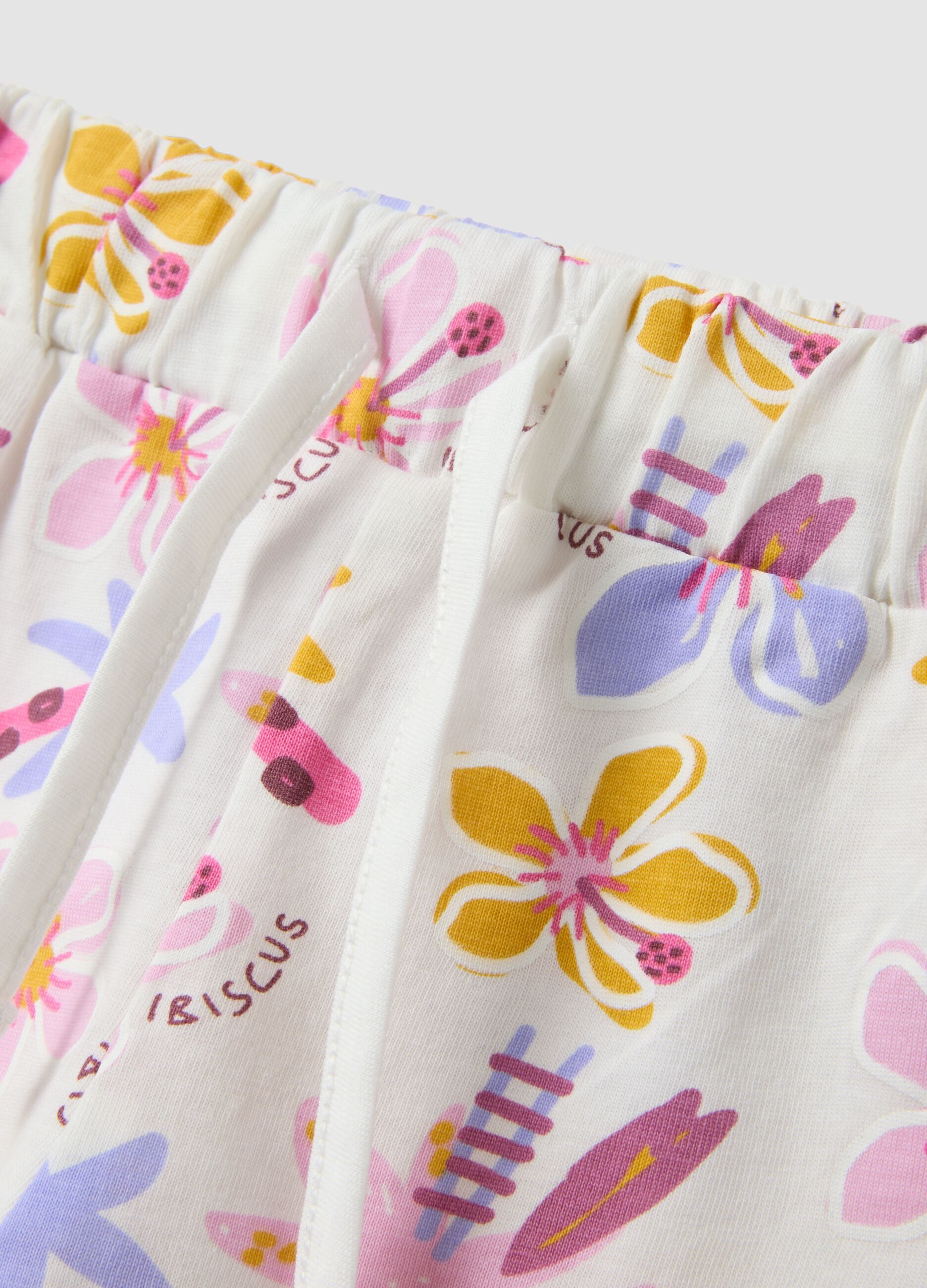 White organic cotton floral shorts for baby girls
