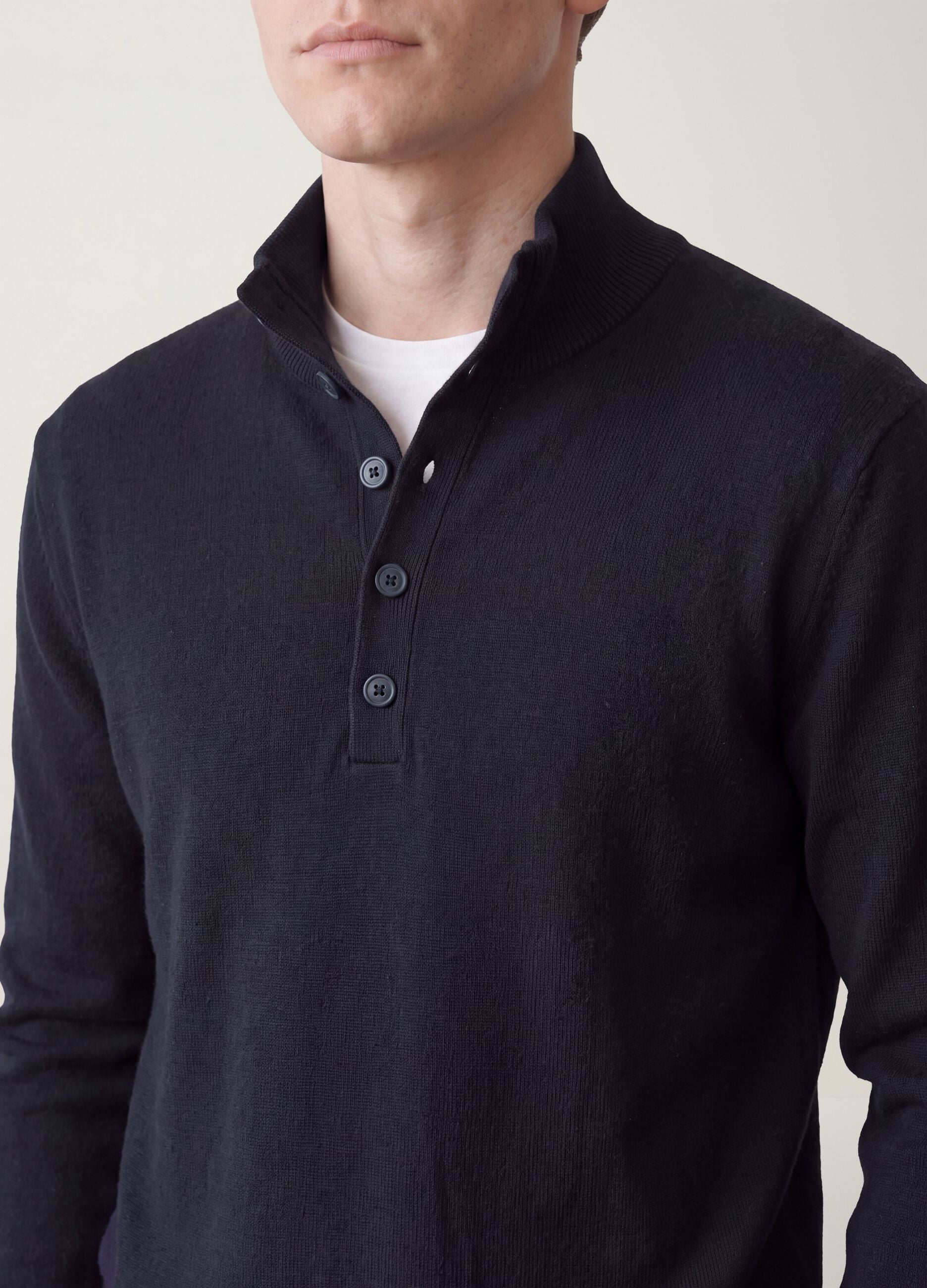 Blue cotton and cashmere blend polo jumper