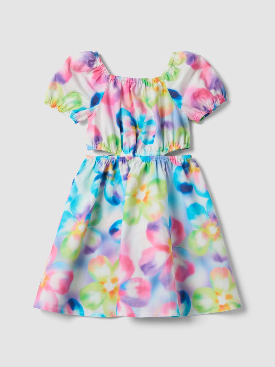 Mehrfarbiges Kleid aus reiner Baumwolle mit Blumenmuster, Regular Fit_0