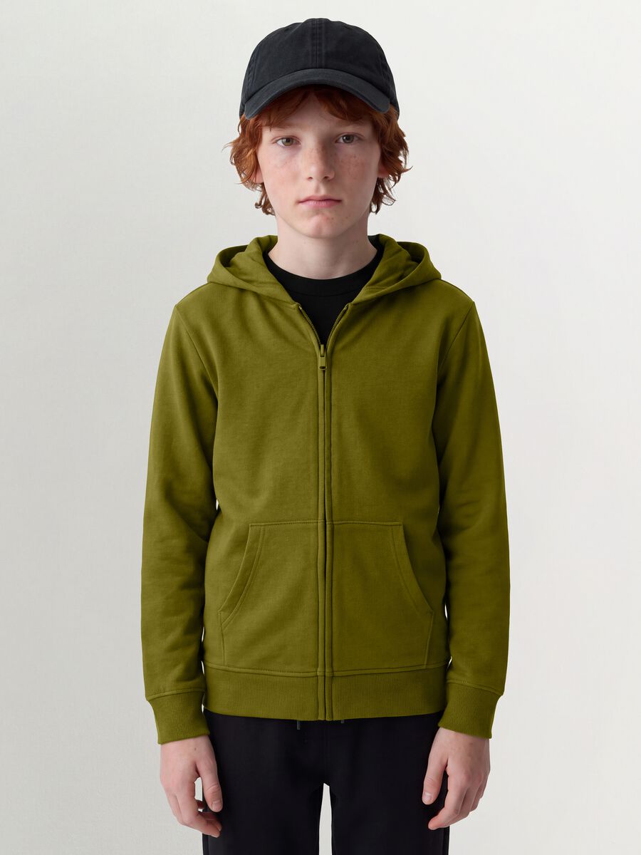 Green organic cotton hooded sweatshirt, regular fit, for boys_0