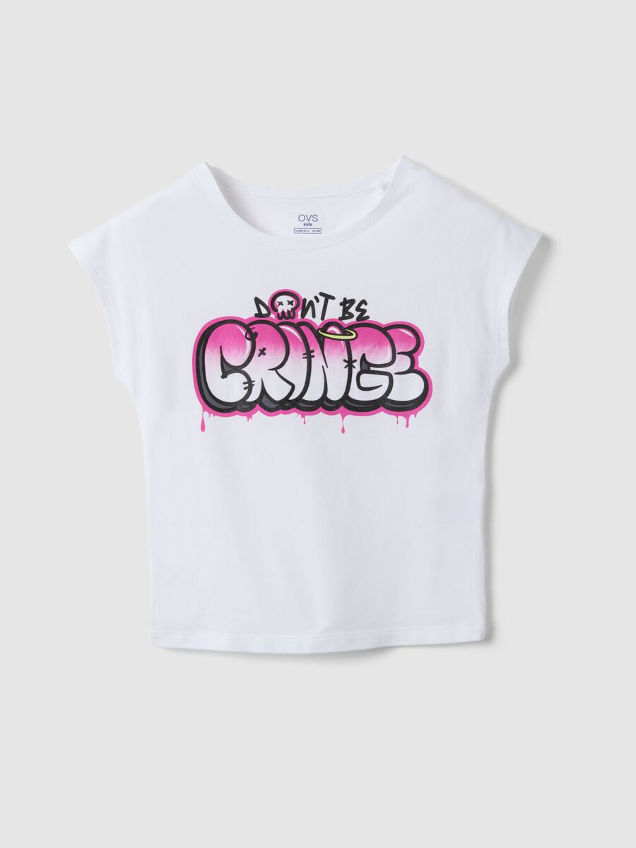 Girls' white stretch cotton slim fit t-shirt with print_3