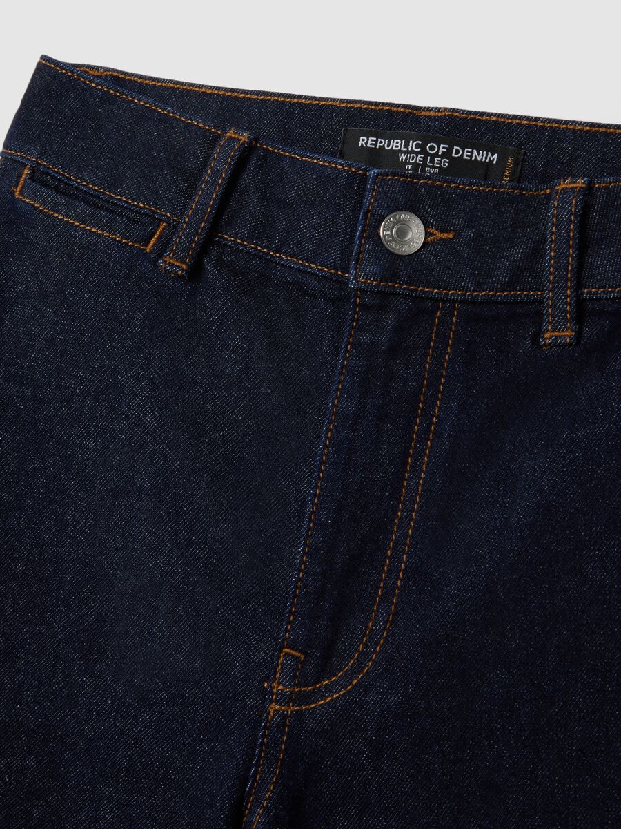 Wide leg stretch denim jeans in blue cotton_1