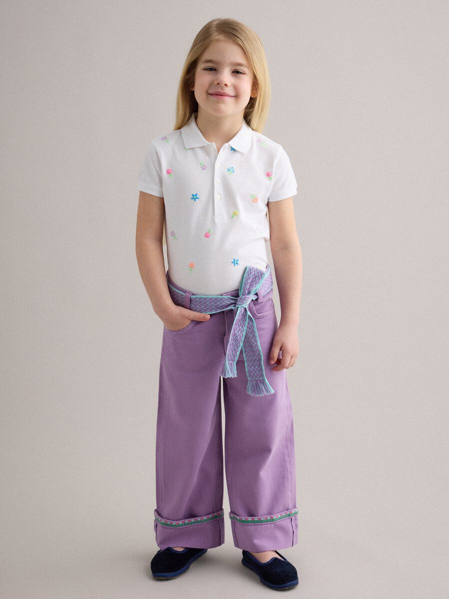 Purple pure cotton regular fit trousers with bow_0