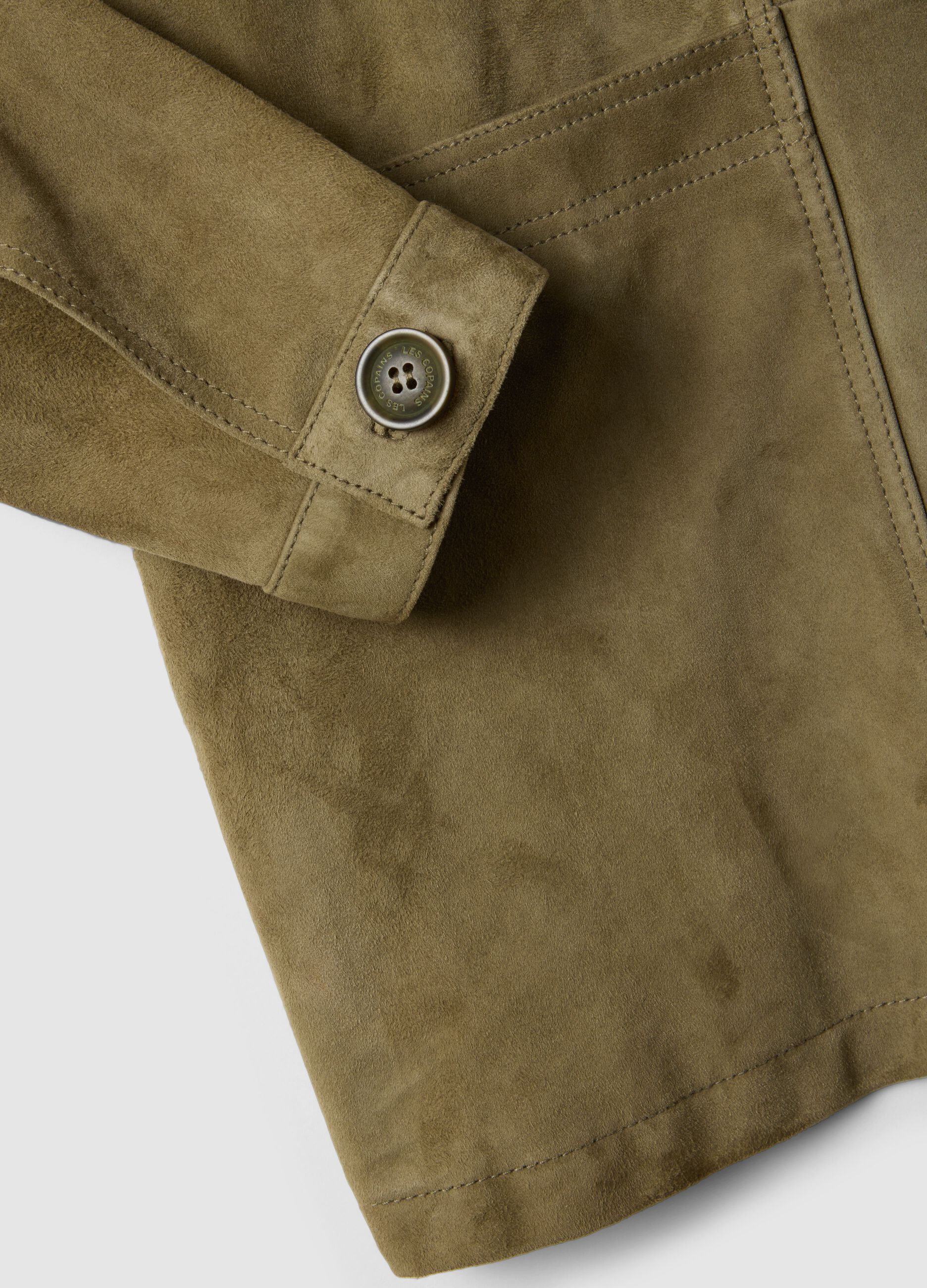 Gr&uuml;ne Jacke aus echtem Leder, regul&auml;re Passform mit Kn&ouml;pfen