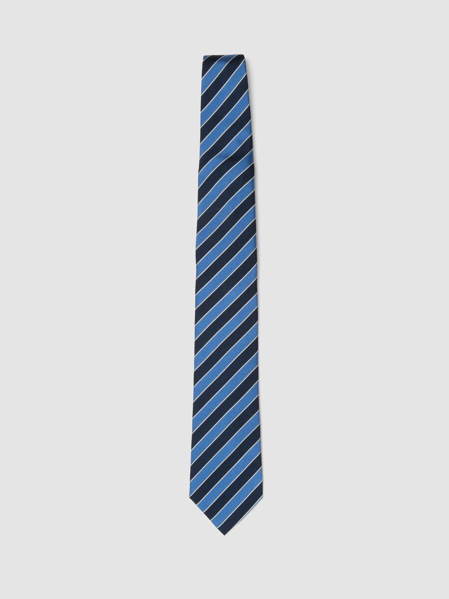 Multicolour striped pure silk tie 8 cm wide_0