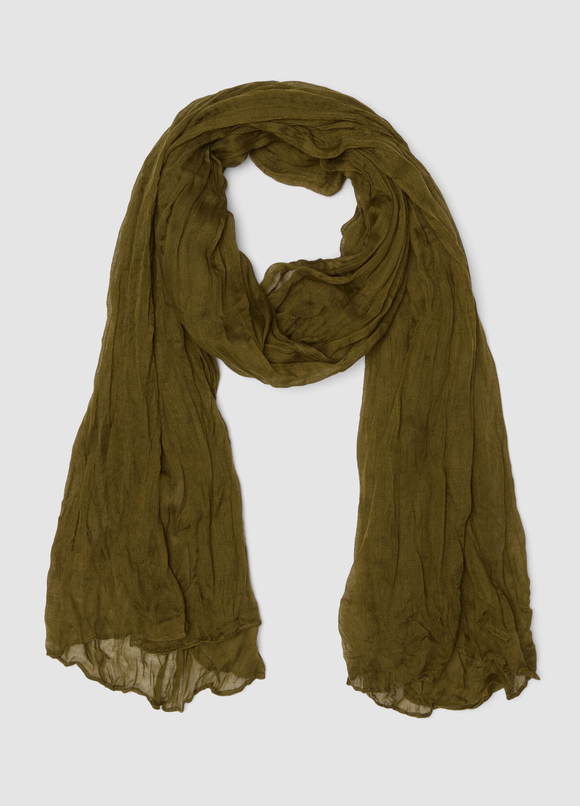 Green semi-sheer crinkle-effect scarf