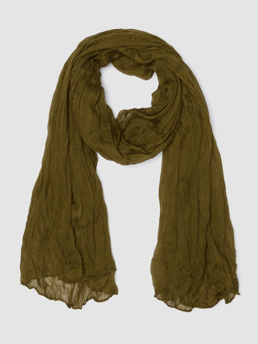 Green semi-sheer crinkle-effect scarf_0