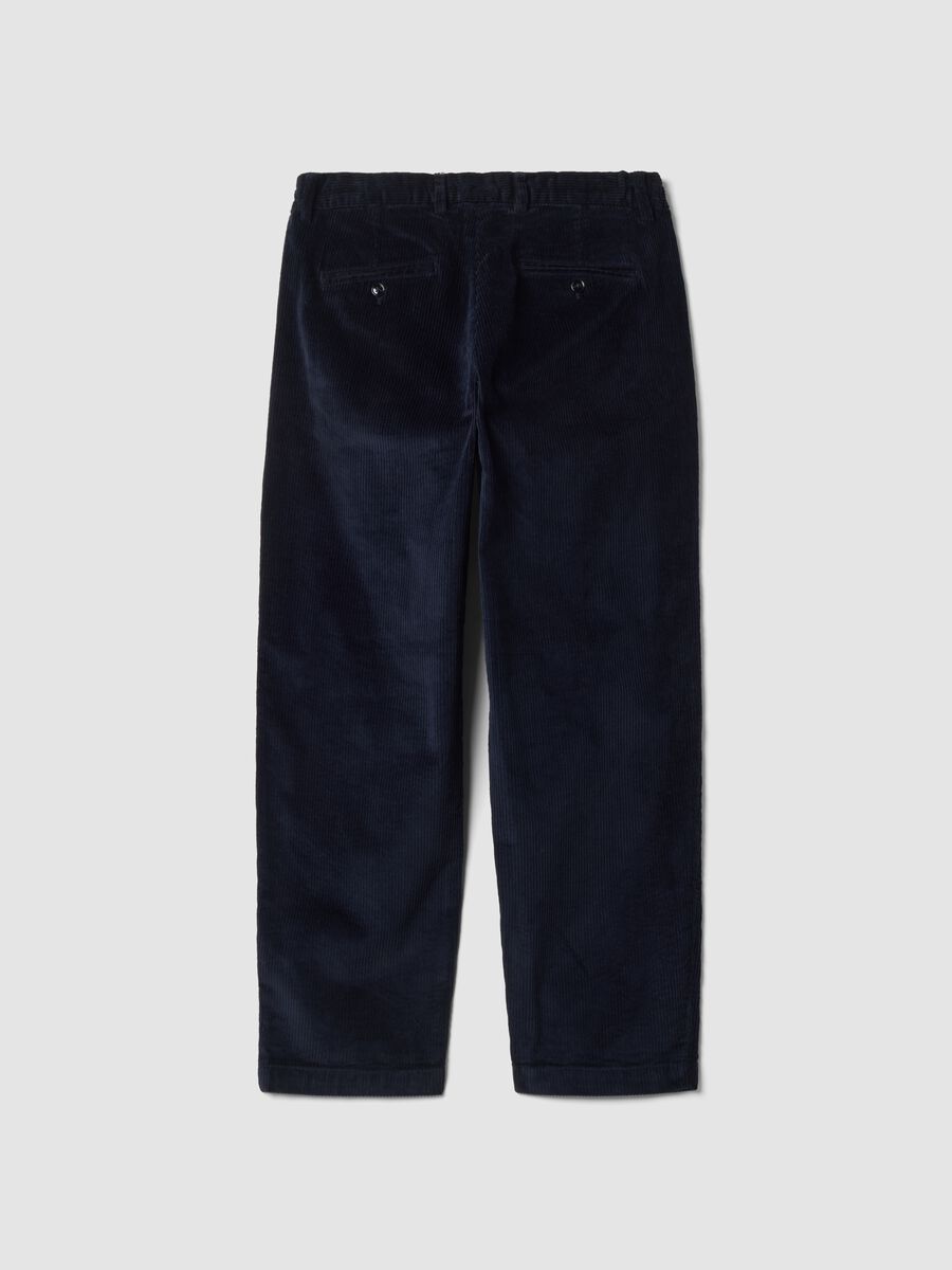 Pantaloni chino blu in cotone elasticizzato baggy fit a coste_2
