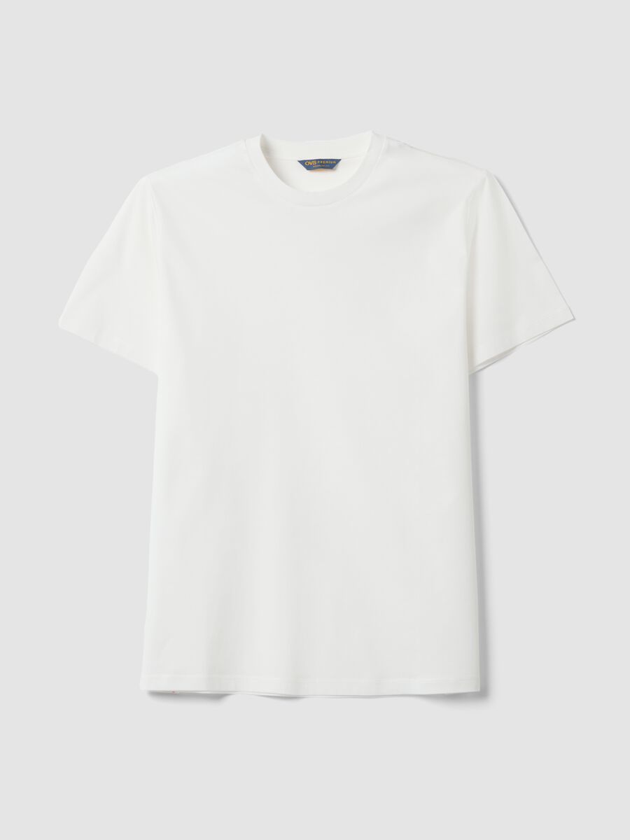 White mercerised pure cotton crew-neck T-shirt, regular fit_0