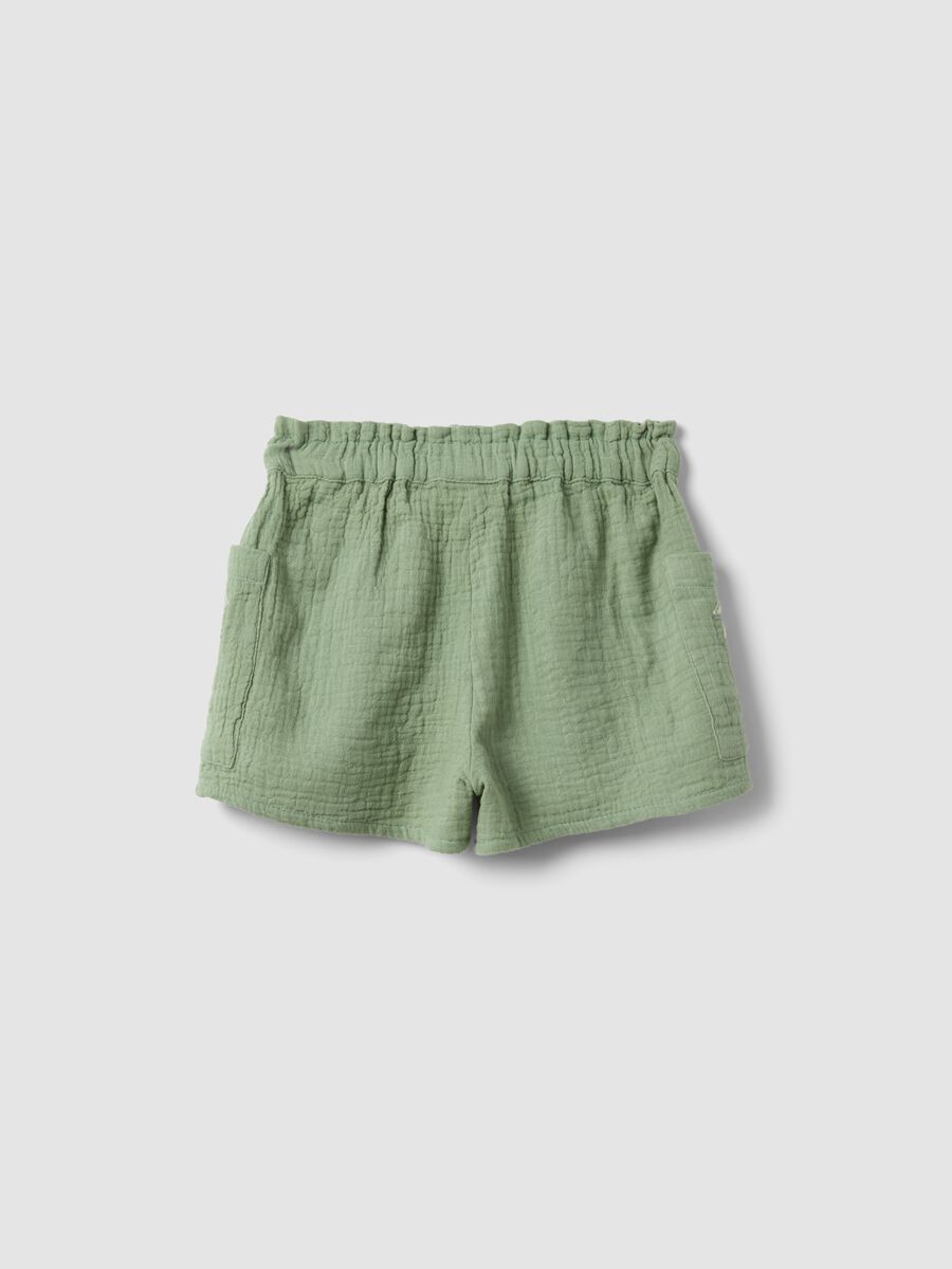 Green pure cotton shorts with floral embroidery for baby girl, regular fit_1