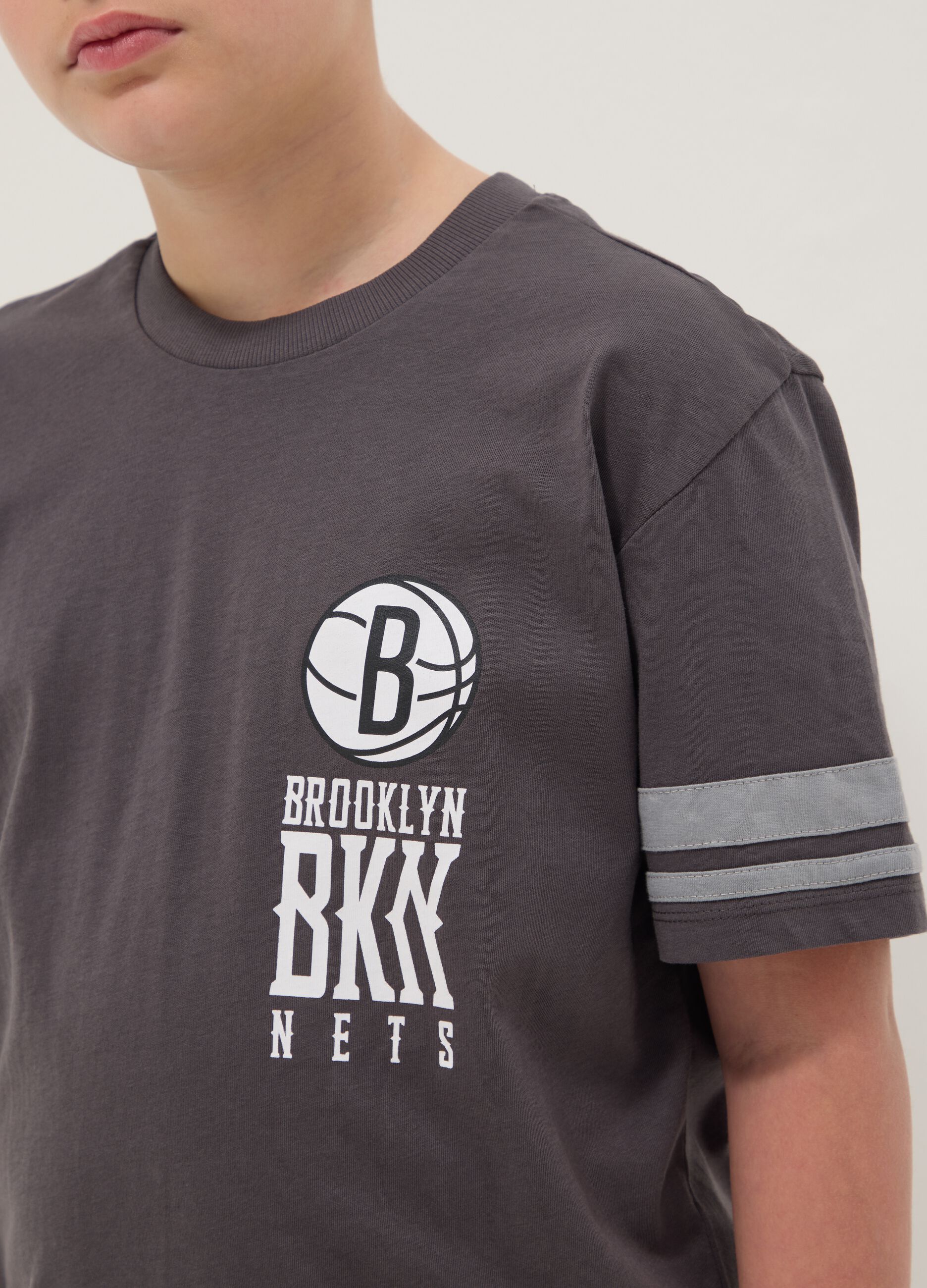 Boy's grey pure cotton t-shirt relaxed fit Brooklyn Nets