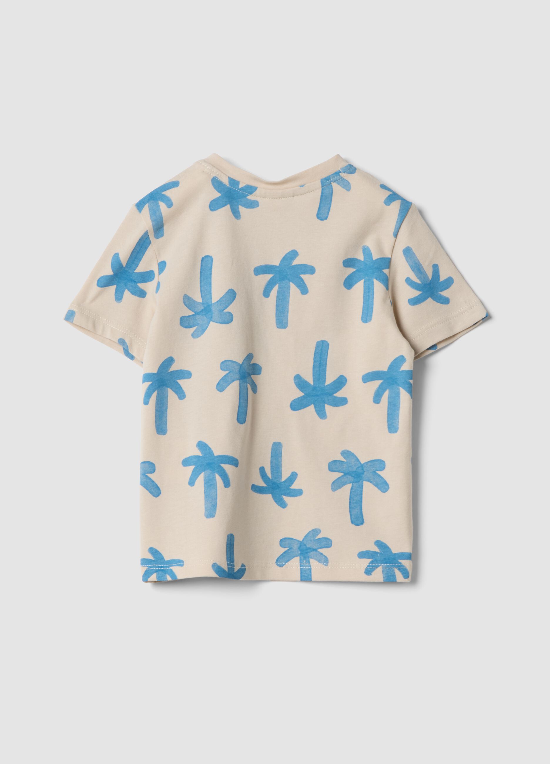 Beige organic cotton palm print T-shirt for boys