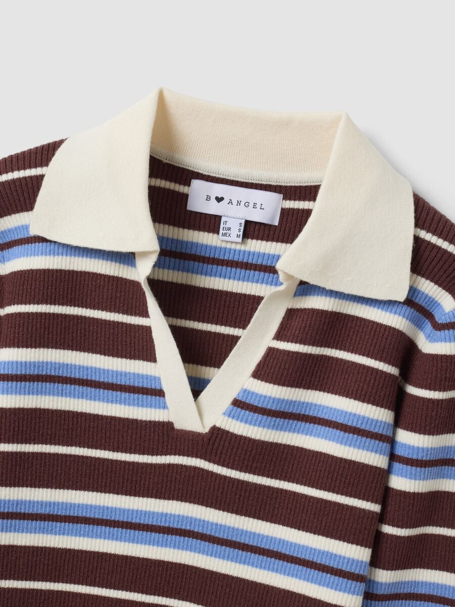 Maglia multicolor a righe in misto viscosa colletto polo fitted_1
