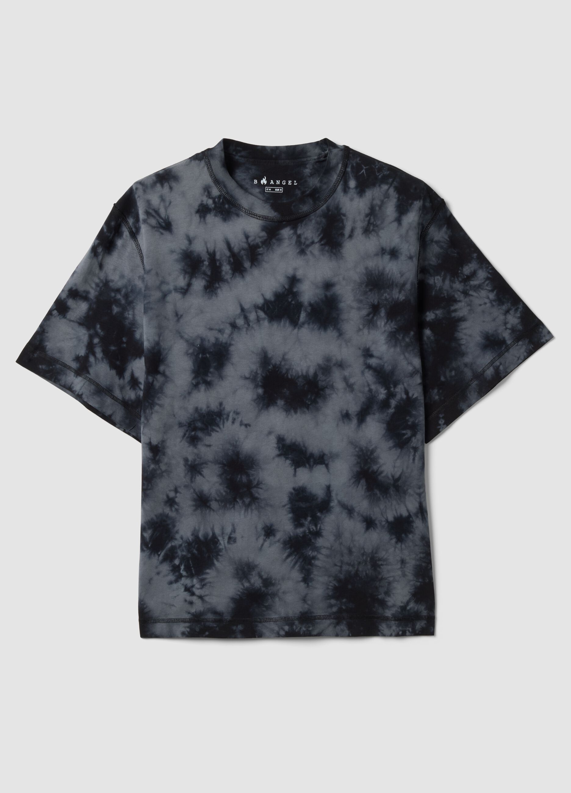 Blue pure cotton T-shirt with tie-dye print