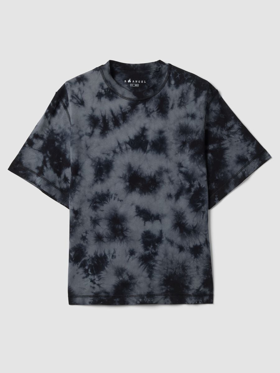 Blue pure cotton T-shirt with tie-dye print_0
