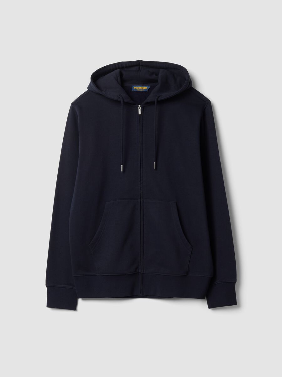 Blue cotton-blend sweatshirt with crew neck and hood_0