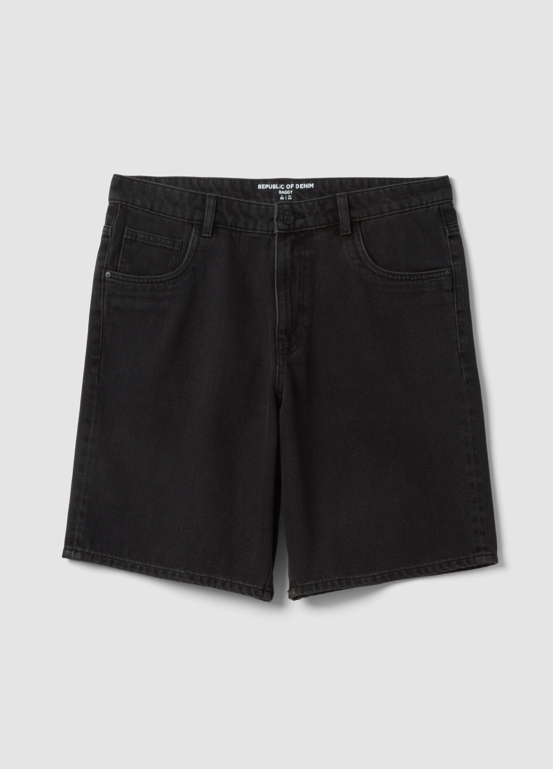 Bermudas vaqueras negras de mezcla de algod&oacute;n, corte baggy
