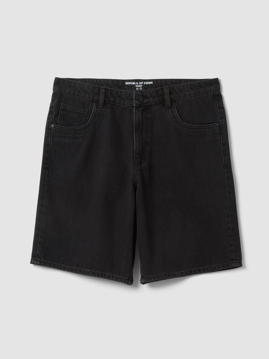 Bermudas de ganga pretas em mistura de algod&atilde;o, corte baggy_5