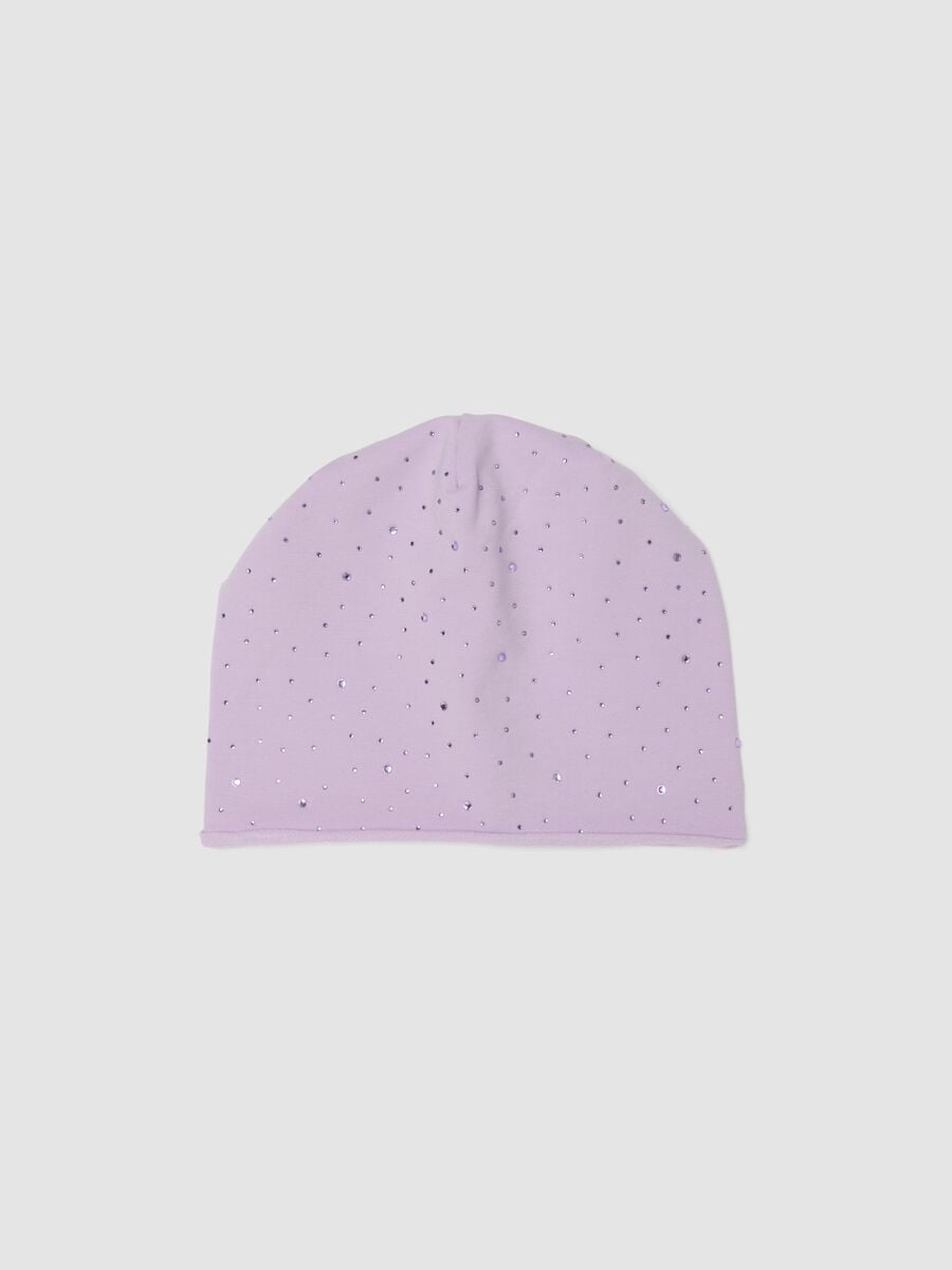 Purple stretch cotton hat with rhinestones for girls_0