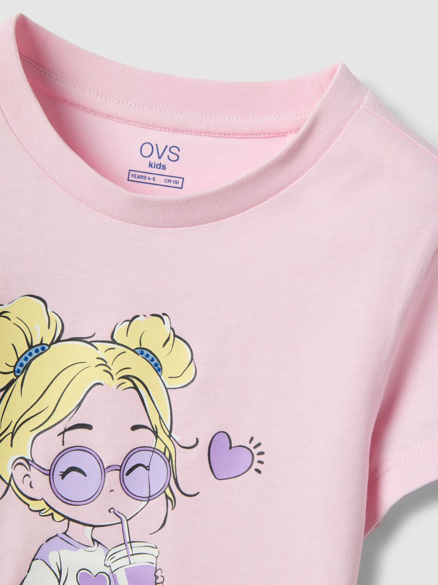 Girls' pink pure cotton T-shirt regular fit with print_2