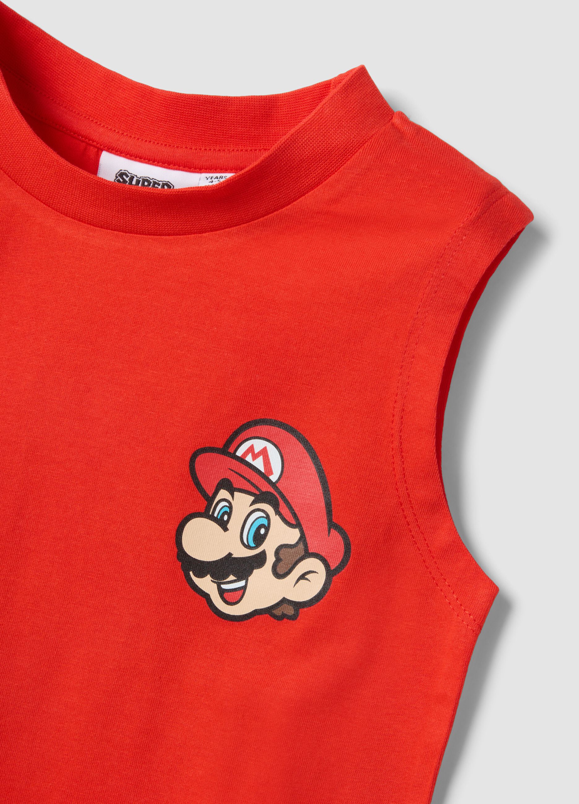Red 100% cotton Super Mario Bros print vest top for boys